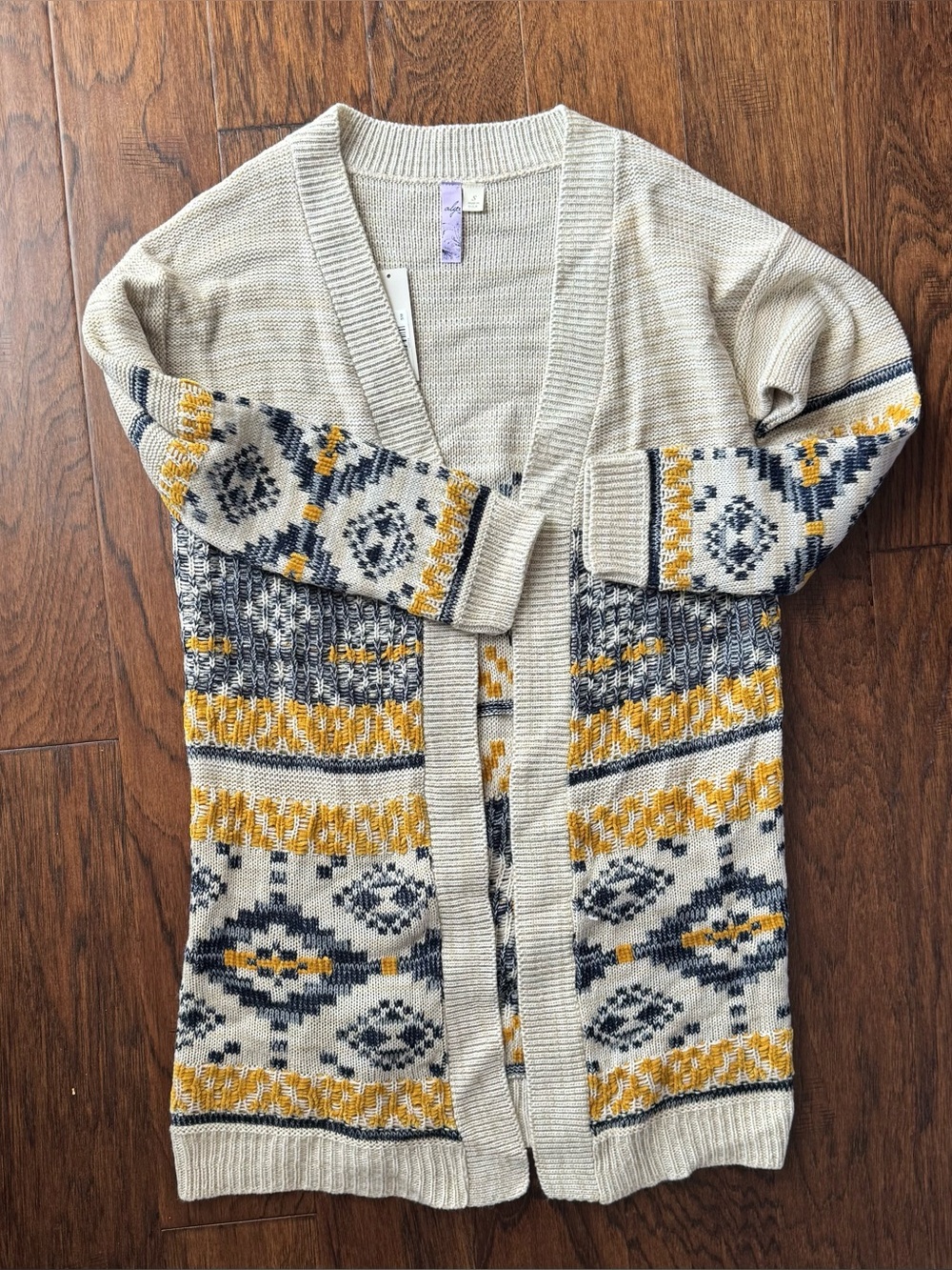NWT Alya Cream Open-Front Fair Isle Cardigan Size S - Picture 2 of 7